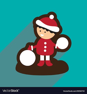 Flat icon with long shadow child playing in snow vector image