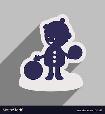 Flat icon with long shadow child playing in snow vector image
