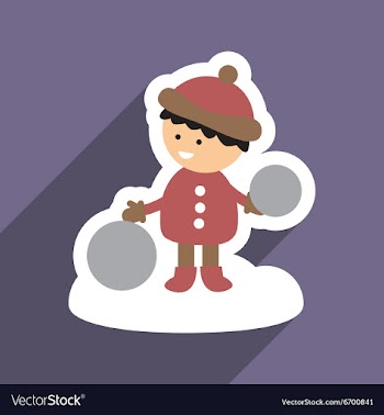 Flat icon with long shadow child playing in snow vector image