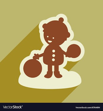 Flat icon with long shadow child playing in snow vector image