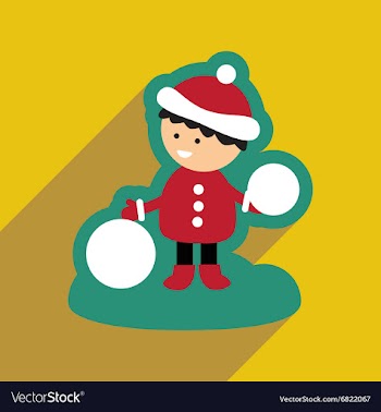 Flat icon with long shadow child playing in snow vector image