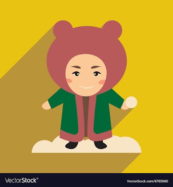 Flat icon with long shadow child playing snow vector image