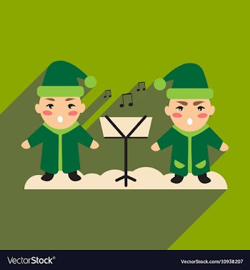 Flat icon with long shadow children sing carols vector image