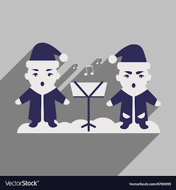 Flat icon with long shadow children sing carols vector image