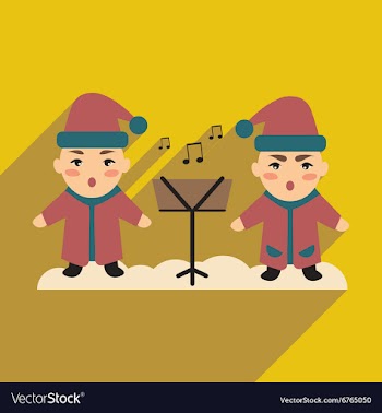 Flat icon with long shadow children sing carols vector image