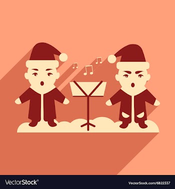 Flat icon with long shadow children sing carols vector image