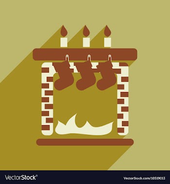 Flat icon with long shadow Christmas fireplace vector image