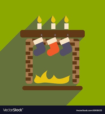 Flat icon with long shadow Christmas fireplace vector image