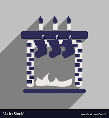 Flat icon with long shadow Christmas fireplace vector image