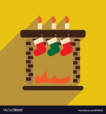 Flat icon with long shadow Christmas fireplace vector image