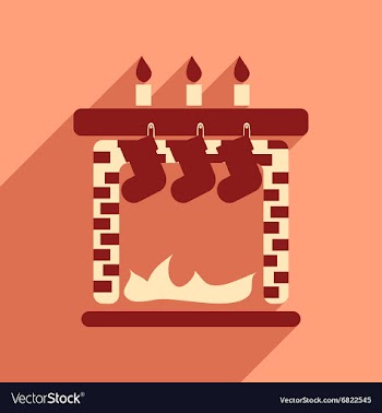 Flat icon with long shadow Christmas fireplace vector image