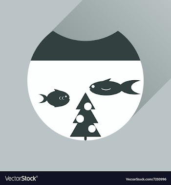 Flat icon with long shadow Christmas tree and fish vector image