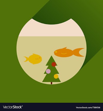Flat icon with long shadow Christmas tree and fish vector image