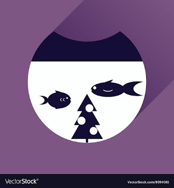 Flat icon with long shadow Christmas tree and fish vector image