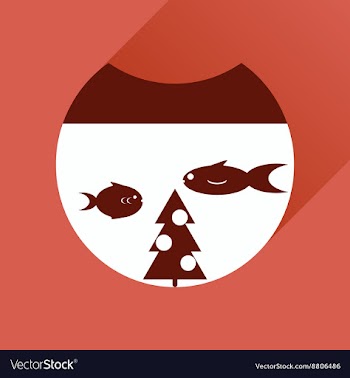Flat icon with long shadow Christmas tree and fish vector image