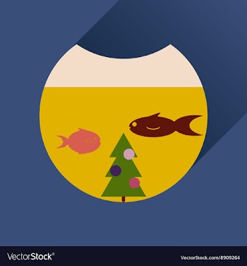 Flat icon with long shadow Christmas tree and fish vector image