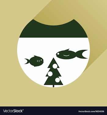 Flat icon with long shadow Christmas tree and fish vector image