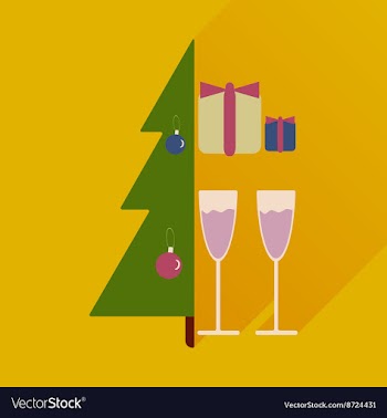 Flat icon with long shadow Christmas tree gifts vector image