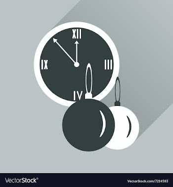Flat icon with long shadow clock and Christmas vector image