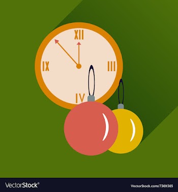 Flat icon with long shadow clock and Christmas vector image