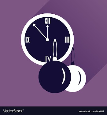 Flat icon with long shadow clock and Christmas vector image