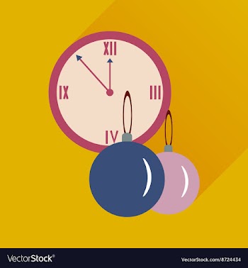 Flat icon with long shadow clock and Christmas vector image