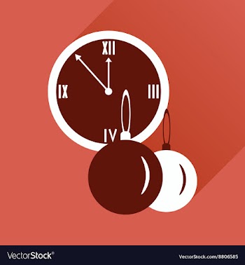 Flat icon with long shadow clock and Christmas vector image