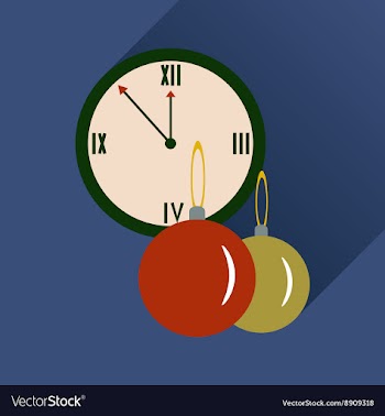 Flat icon with long shadow clock and Christmas vector image