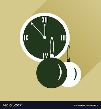 Flat icon with long shadow clock and Christmas vector image