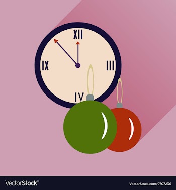 Flat icon with long shadow clock and Christmas vector image