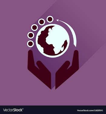 Flat icon with long shadow Earth hands vector image