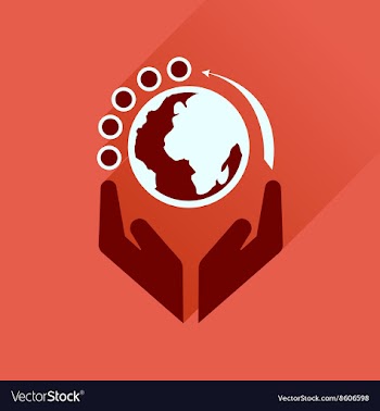 Flat icon with long shadow Earth hands vector image