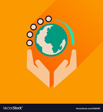 Flat icon with long shadow Earth hands vector image