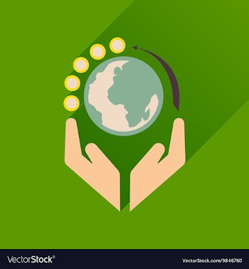 Flat icon with long shadow Earth hands vector image