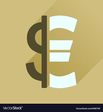 Flat icon with long shadow Euro dollar vector image