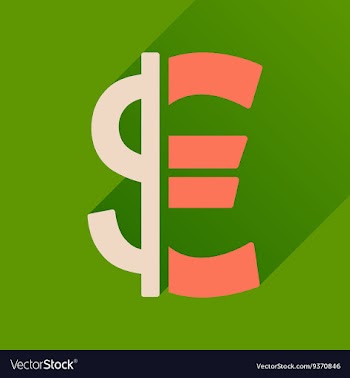 Flat icon with long shadow Euro dollar vector image