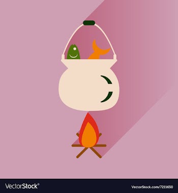 Flat icon with long shadow fish soup fire vector image
