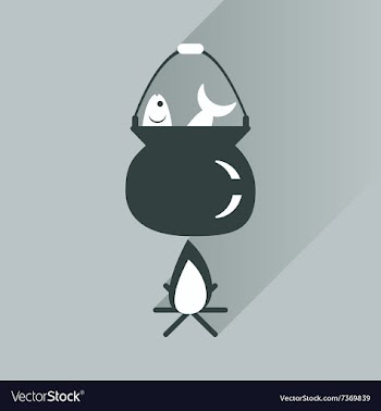 Flat icon with long shadow fish soup fire vector image