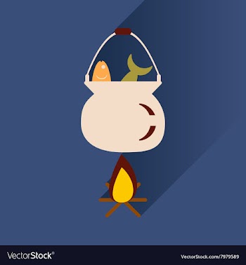 Flat icon with long shadow fish soup fire vector image