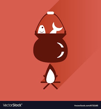 Flat icon with long shadow fish soup fire vector image