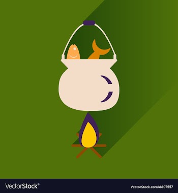 Flat icon with long shadow fish soup fire vector image