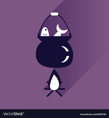 Flat icon with long shadow fish soup fire vector image