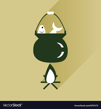 Flat icon with long shadow fish soup fire vector image