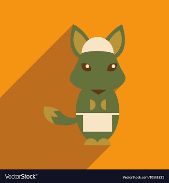Flat icon with long shadow fox cartoon vector image