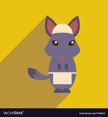 Flat icon with long shadow fox cartoon vector image