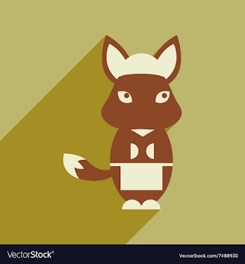 Flat icon with long shadow fox cartoon vector image