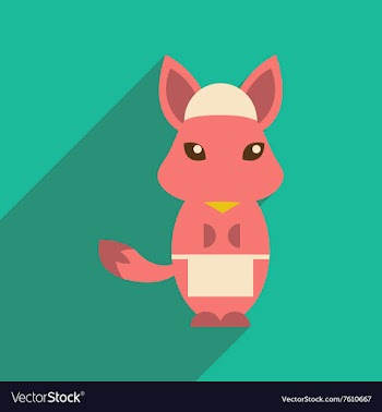 Flat icon with long shadow fox cartoon vector image