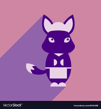 Flat icon with long shadow fox cartoon vector image