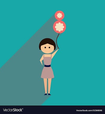 Flat icon with long shadow girl balloon vector image