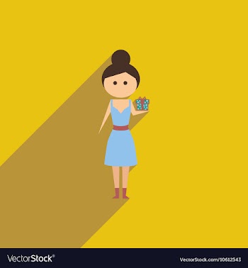 Flat icon with long shadow girl gift vector image